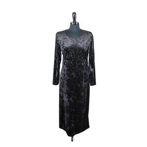 Vintage 90s New Visions Black Crushed Velvet Maxi Dress Goth Witchy L